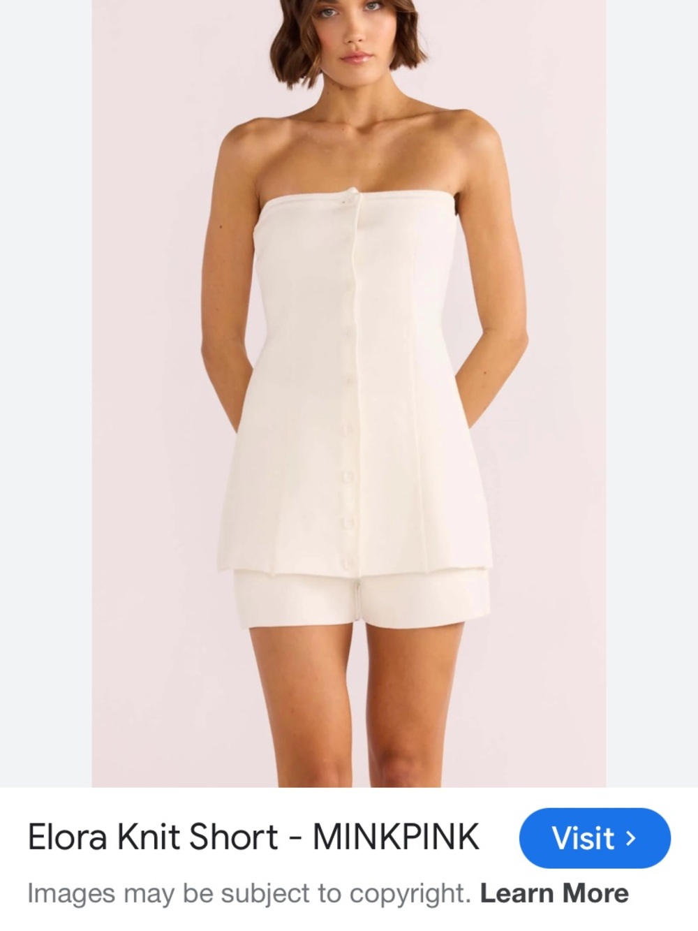 MINKPINK Ivory Strapless Button-Front Knit Top & Shorts Set